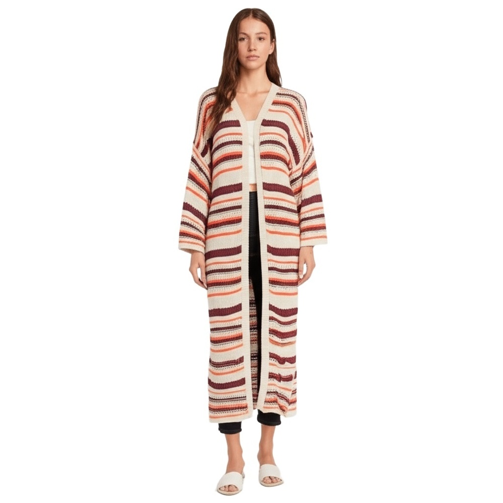 TORRID Multi Striped Open Front Longline Knit Boho Womens Size O